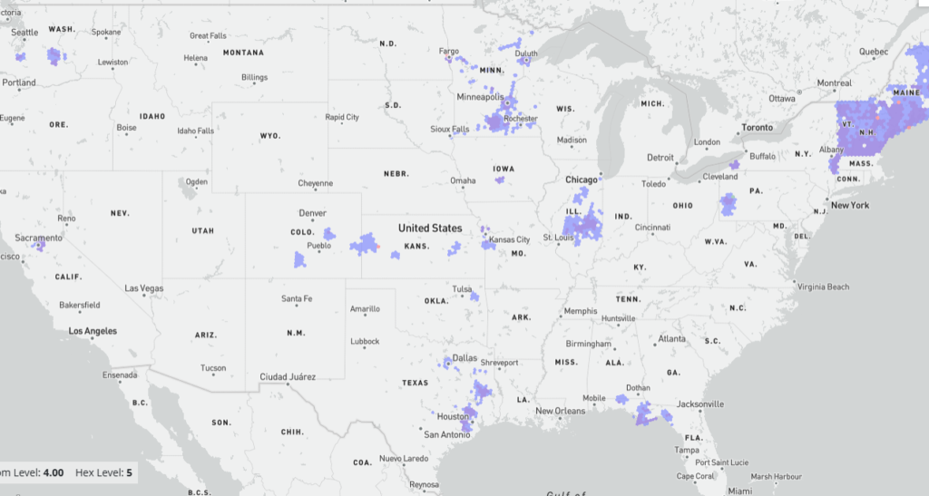 Both Copper and Fiber availability map for Consolidated Communications INternet