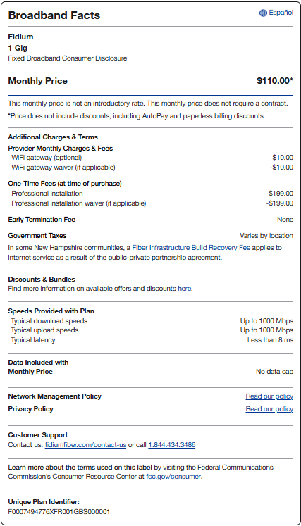 Consolidated Communications internet 1 Gigi $55 a mo promo