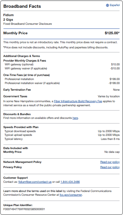 Consolidated Communications internet pricing for 2 gig $75 a mo